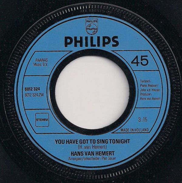 Hans Van Hemert : Because Of The Cats (7",45 RPM,Single)