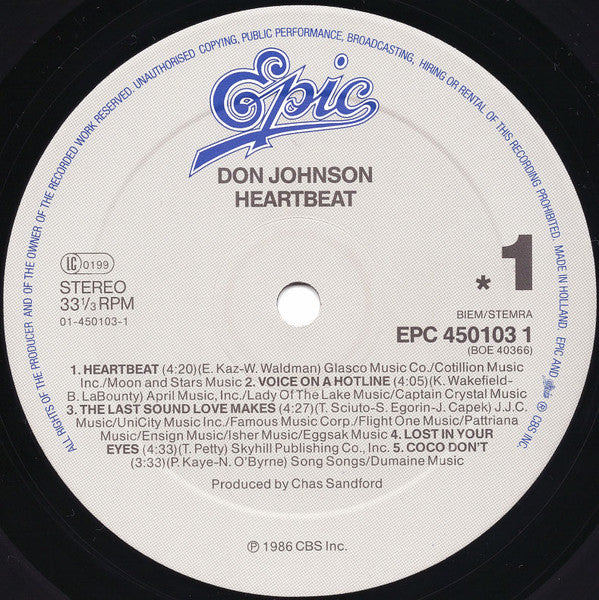 Don Johnson : Heartbeat (LP,Album,Stereo)