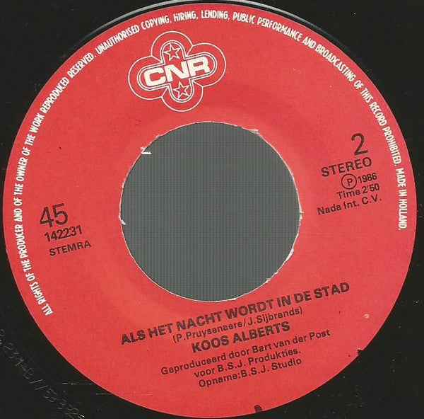 Koos Alberts : Ik Slaap Vannacht Wel Op De Bank (7",45 RPM,Single,Stereo)