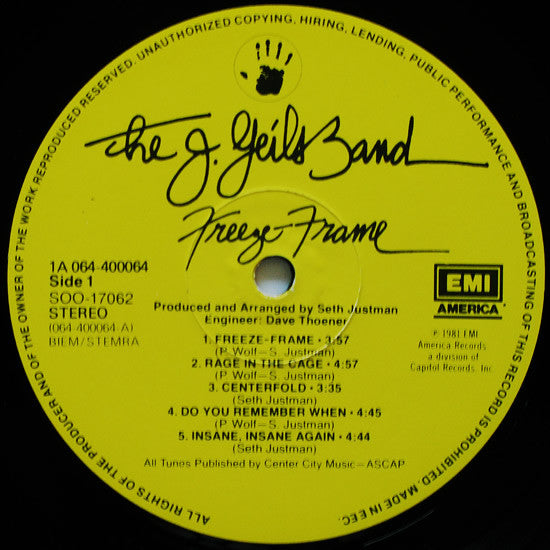 J. Geils Band, The : Freeze-Frame (LP,Album,Stereo)