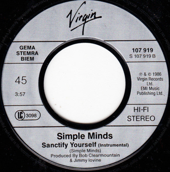 Simple Minds : Sanctify Yourself (7",45 RPM,Single,Stereo)