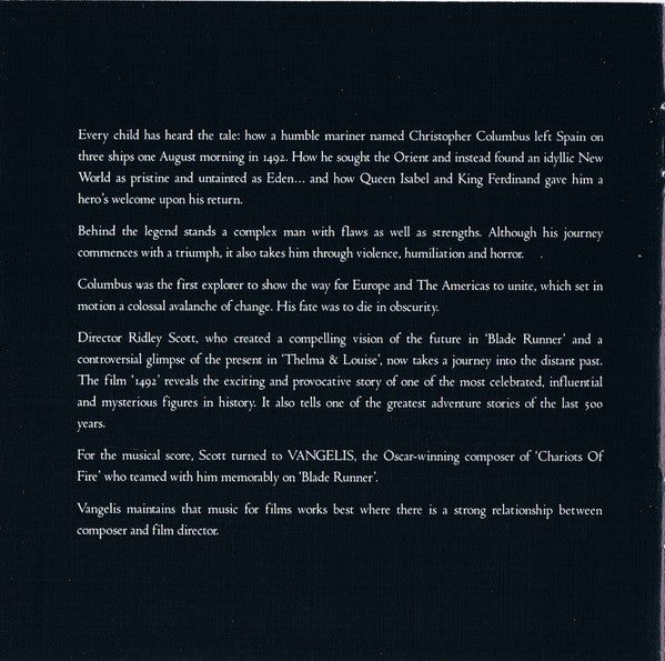 Vangelis : 1492 – Conquest Of Paradise (Music From The Original Soundtrack) (Album,Stereo)
