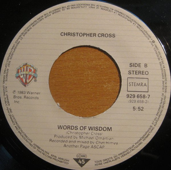 Christopher Cross : Think Of Laura / Words Of Wisdom (7",Single)
