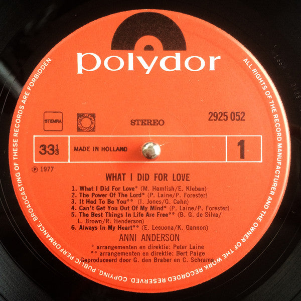 Anni Anderson : What I Did For Love (LP,Album)
