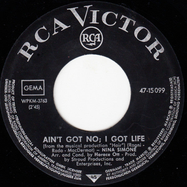 Nina Simone : Ain't Got No - I Got Life (7",45 RPM,Single)
