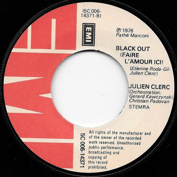 Julien Clerc : Le Coeur Trop Grand Pour Moi (7",45 RPM,Single)