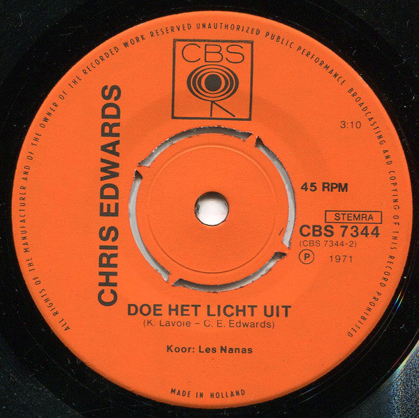 Chris Edwards (10) : Nini Chérie / Doe Het Licht Uit (7",45 RPM,Single)