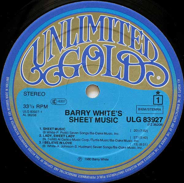 Barry White : Barry White's Sheet Music (LP,Album)