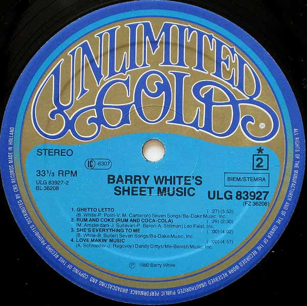 Barry White : Barry White's Sheet Music (LP,Album)