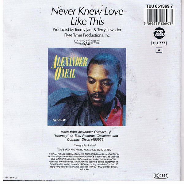 Alexander O'Neal Featuring Cherrelle : Never Knew Love Like This (7", Single)