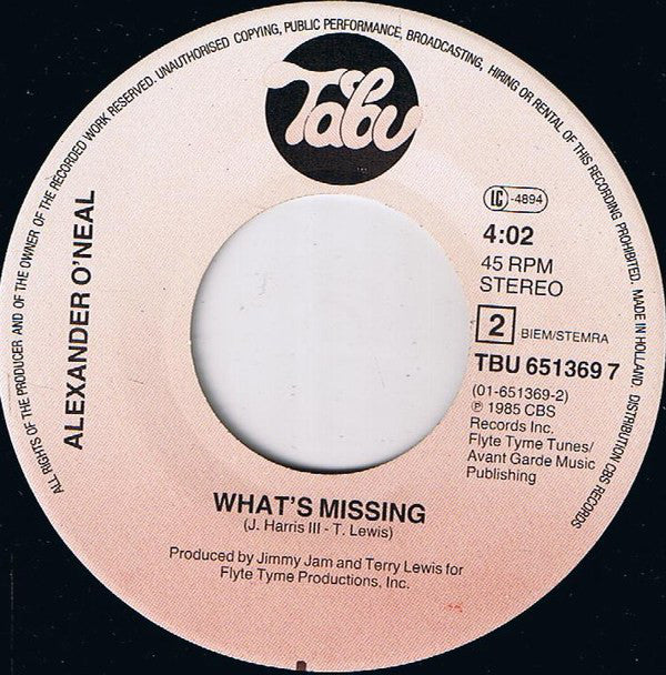 Alexander O'Neal Featuring Cherrelle : Never Knew Love Like This (7", Single)