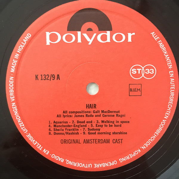 Various : Hair (Original Amsterdam Cast) (LP,Album,Club Edition)