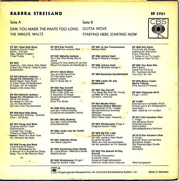 Barbra Streisand : Sam, You Made The Pants Too Long (7",45 RPM,EP)