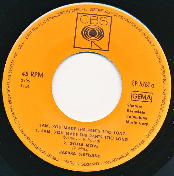 Barbra Streisand : Sam, You Made The Pants Too Long (7",45 RPM,EP)