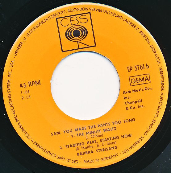 Barbra Streisand : Sam, You Made The Pants Too Long (7",45 RPM,EP)