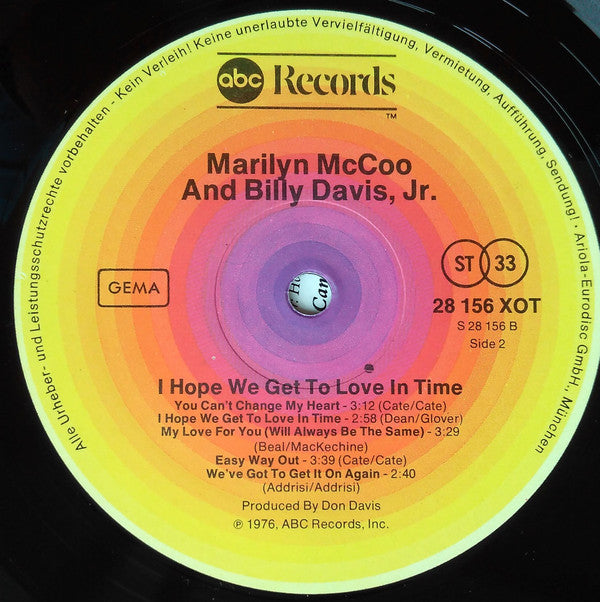 Marilyn McCoo & Billy Davis Jr. : I Hope We Get To Love In Time (LP,Album)