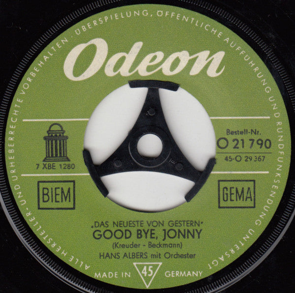 Hans Albers : La Paloma / Good Bye, Jonny (7",45 RPM,Single,Mono)