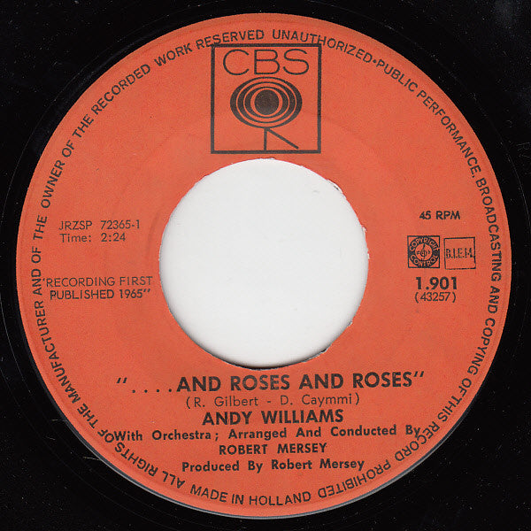 Andy Williams : "... And Roses And Roses" (7", Single)