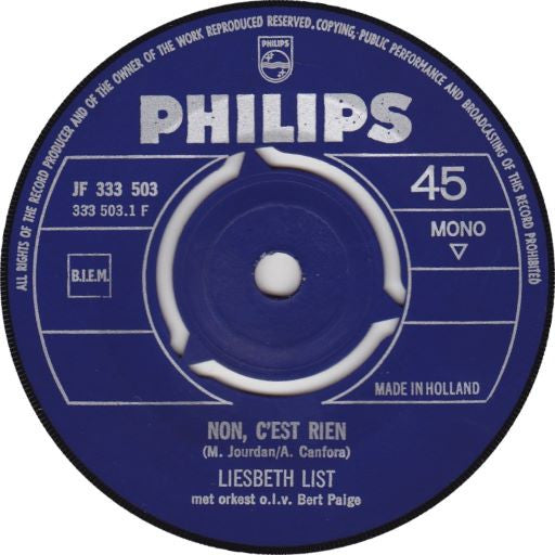 Liesbeth List : Non, C'est Rien (7",45 RPM,Single,Mono)