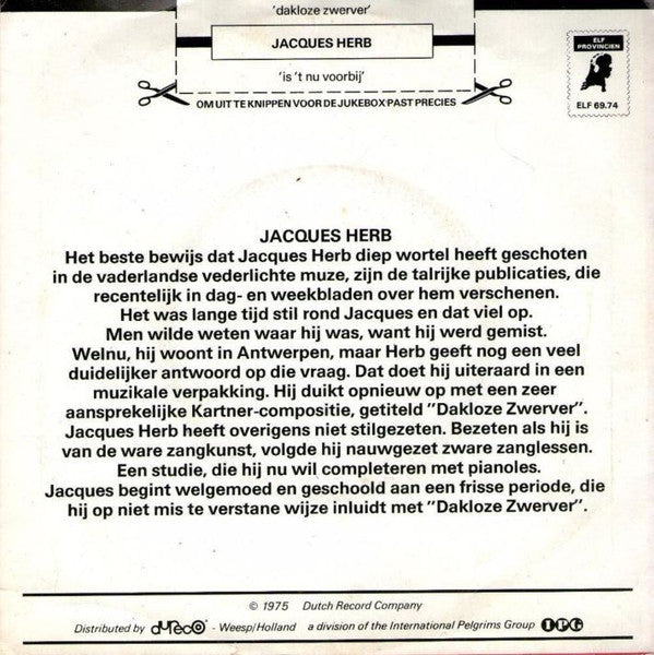 Jacques Herb : Dakloze Zwerver (7",45 RPM,Single)