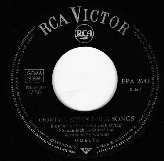 Odetta : Sings Folk Songs (7",45 RPM,EP)