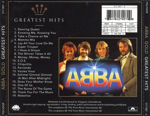 ABBA : Gold (Greatest Hits) (Compilation,Remastered)