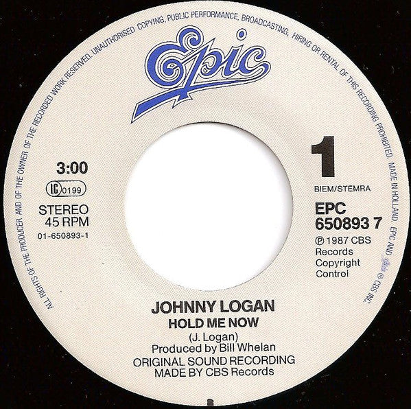 Johnny Logan : Hold Me Now (7",45 RPM,Single)