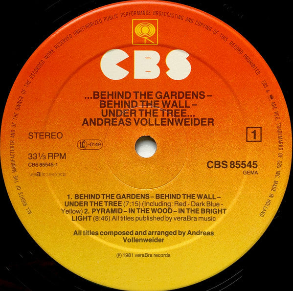 Andreas Vollenweider : ...Behind The Gardens - Behind The Wall - Under The Tree... (LP,Album,Stereo)
