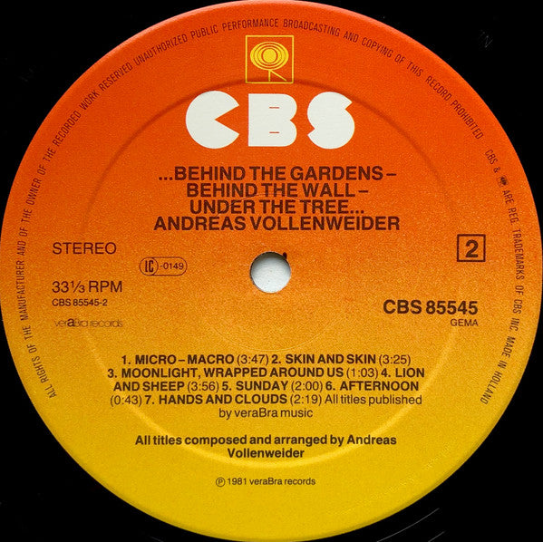 Andreas Vollenweider : ...Behind The Gardens - Behind The Wall - Under The Tree... (LP,Album,Stereo)