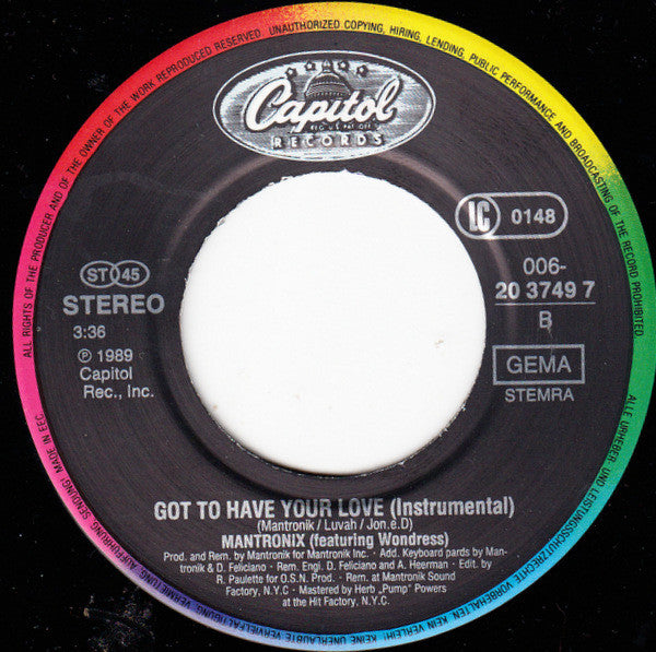 Mantronix Featuring Wondress Hutchinson : Got To Have Your Love (7",45 RPM,Single)