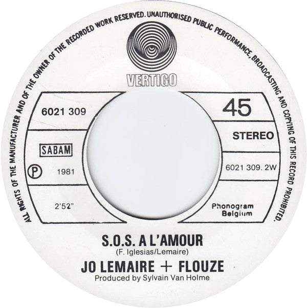 Jo Lemaire + Flouze : Claustrophobia / S.O.S. À L'amour (7",45 RPM,Single)