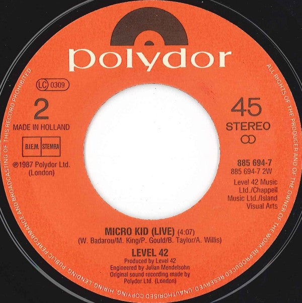 Level 42 : To Be With You Again (7",45 RPM,Single,Stereo)