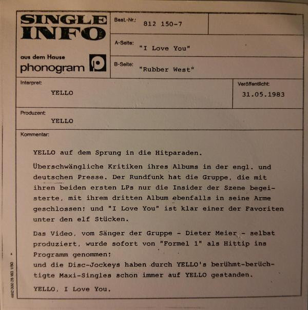Yello : I Love You (7",45 RPM,Single)