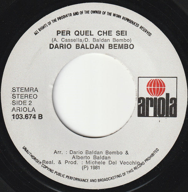 Dario Baldan Bembo : Autostrada (7", Single)