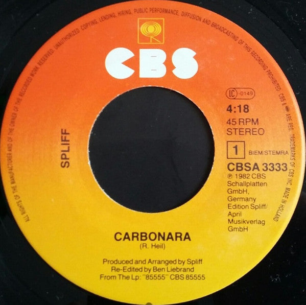 Spliff : Carbonara (7",45 RPM,Single,Stereo)