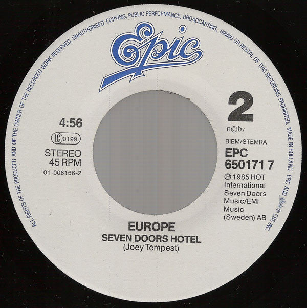 Europe (2) : Rock The Night (7",Single,45 RPM)