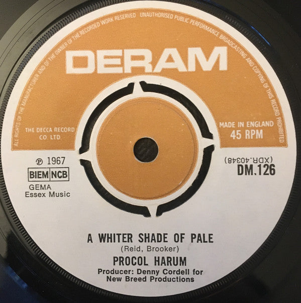 Procol Harum : A Whiter Shade Of Pale (7",Single)