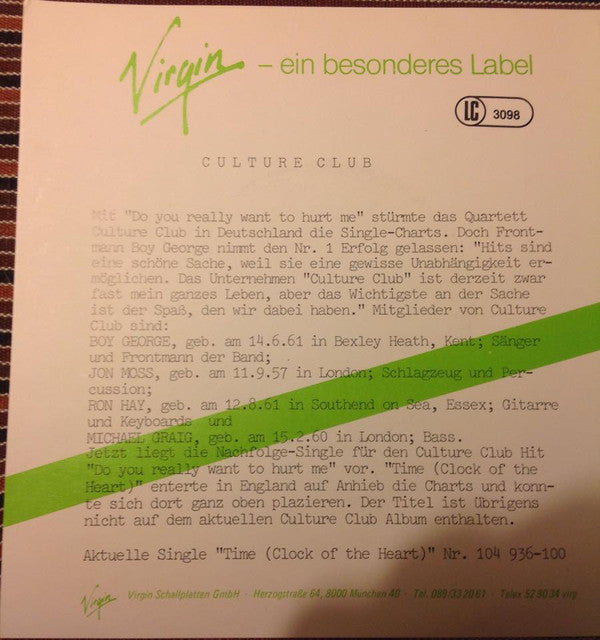 Culture Club : Time (Clock Of The Heart) (7",45 RPM,Single)