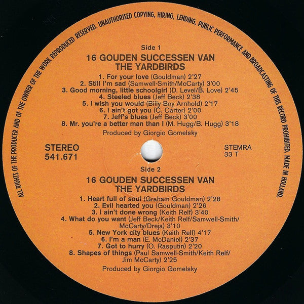 The Yardbirds : The Yardbirds - 16 Gouden Successen (LP, Comp)