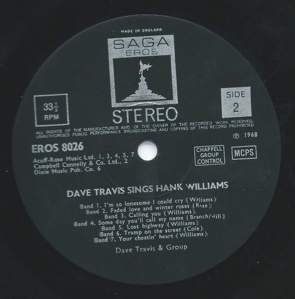 Dave Travis (2) : Dave Travis Sings Hank Williams (LP,Album)