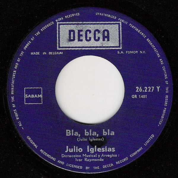Julio Iglesias : Gwendolyne / Bla Bla Bla (7",45 RPM,Single)