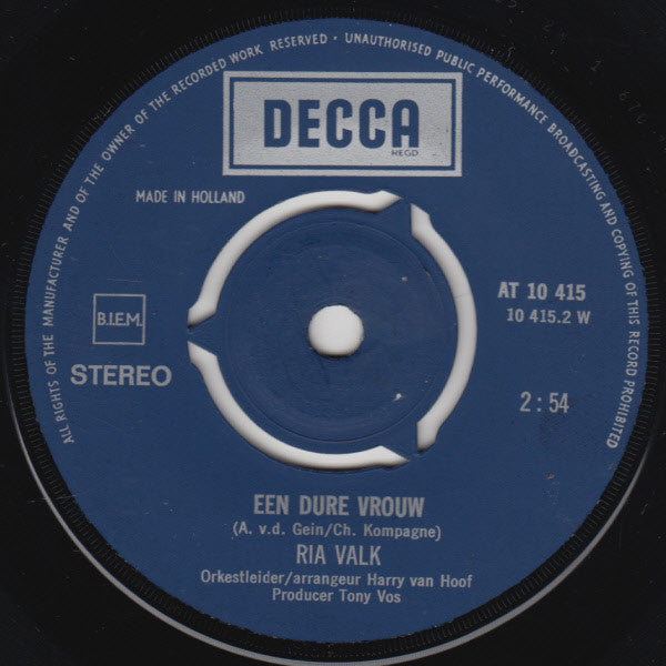 Ria Valk : Fotomodel / Een Dure Vrouw (7",45 RPM,Single,Stereo)