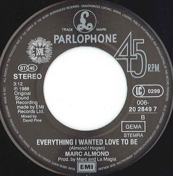 Marc Almond : Tears Run Rings (7",Single,45 RPM)