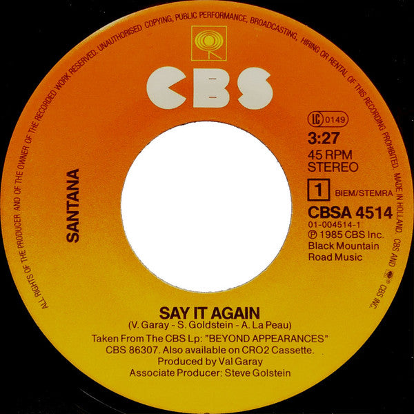 Santana : Say It Again (7",Single,45 RPM)
