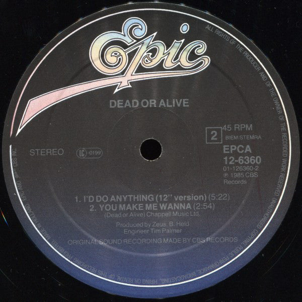 Dead Or Alive : In Too Deep (Off Yer Mong Mix) (12",45 RPM,Maxi-Single)