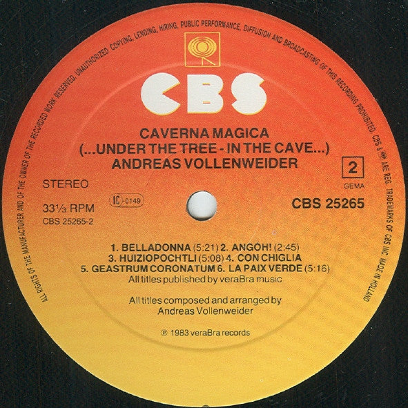 Andreas Vollenweider : Caverna Magica (...Under The Tree - In The Cave...) (LP,Album,Club Edition)