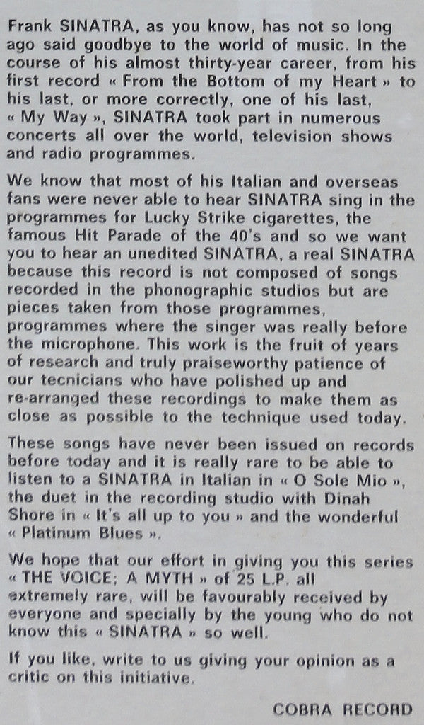 Frank Sinatra : La Voce, Un Mito (LP,Compilation)