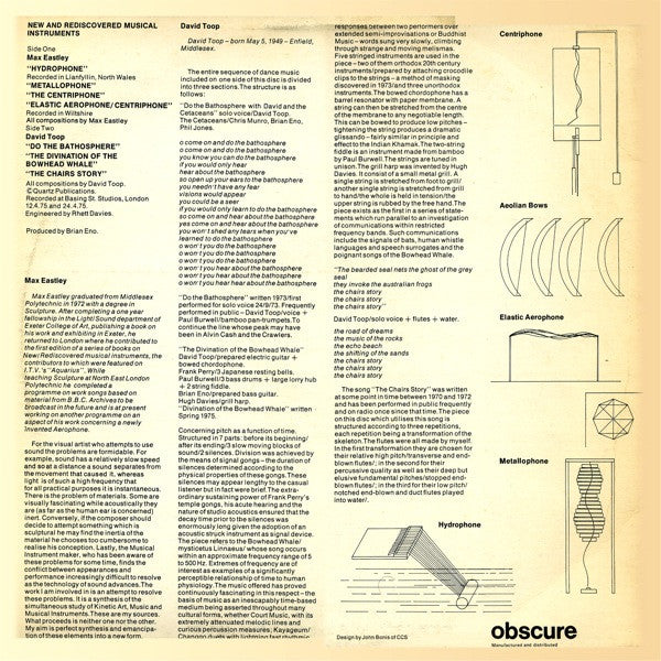 David Toop / Max Eastley : New And Rediscovered Musical Instruments (LP)