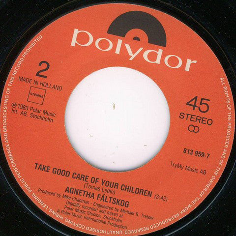 Agnetha Fältskog : Wrap Your Arms Around Me / Take Good Care Of Your Children (7",45 RPM,Single)