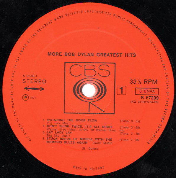 Bob Dylan : More Bob Dylan Greatest Hits (LP,Compilation)